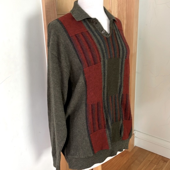 🇨🇦 Vintage Orvieto Wool Blend Long Sleeve Green Orange Sweater, Size L - Picture 2 of 15